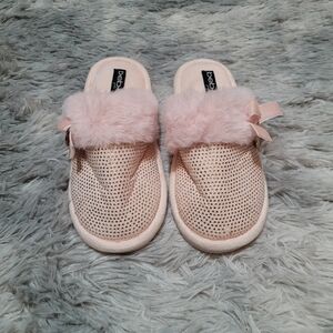 bebe Pink Fur Trim Kids Slippers